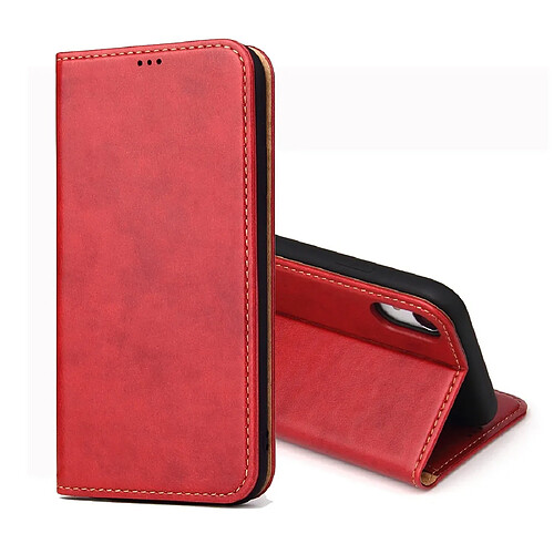 Wewoo Housse Coque Étui en cuir à rabat horizontal PU avec texture pour derme iPhone XRavec porte-carte et emplacements cartes rouge