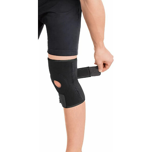 Genouillère ajustable en néoprène avec 2 raidisseurs de côtes Droite Gauche Homme Femme Soutien pendant les exercices Sport Fitness Maintien Noir Medium