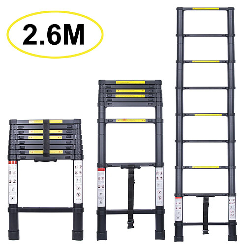 Échelle Télescopique 2.6M, Extensible Ladder Aluminium Échelle Multi-Fonction