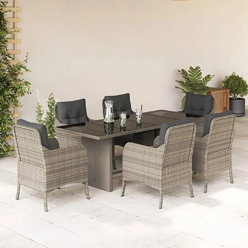 vidaXL Ensemble à manger de jardin et coussins 7 pcs gris clair rotin