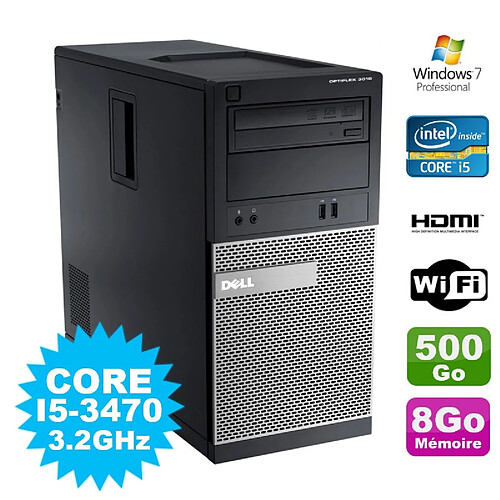 PC Tour DELL Optiplex 3010 MT Intel I5-3470 Graveur 8Go 500Go HDMI Wifi W7 · Occasion