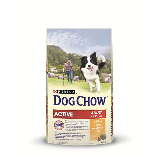 DOG CHOW Croquettes - Avec du Poulet - Pour chien adulte actif - 14 kg