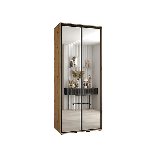 Abiks Meble Armoire à portes coulissantes Davos 2 H235.2 x L110 x P45 2 portes coulissante (Chêne artisan/Chêne artisan/Noir)