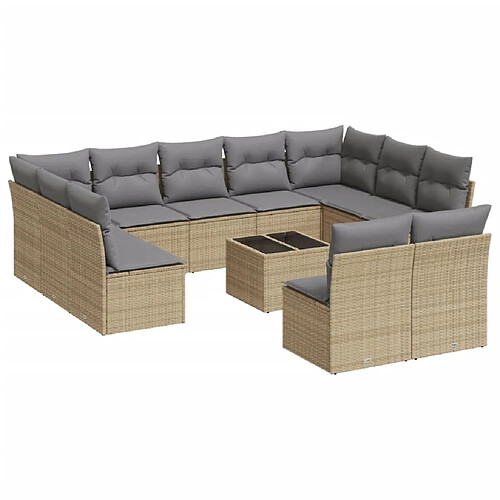 Maison Chic Salon de jardin avec coussins 12 pcs | Ensemble de Table et chaises | Mobilier d'Extérieur beige résine tressée -GKD74670