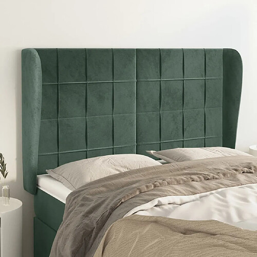 vidaXL Tête de lit avec oreilles Vert foncé 147x23x118/128 cm Velours