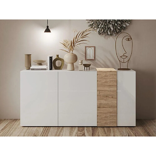 Vente-Unique Buffet avec 3 portes - Blanc et naturel clair - CAYNO