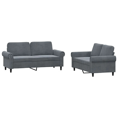 Maison Chic Ensemble de canapés 2 pcs avec coussins, Canapé droit Sofa pour Salon Gris foncé Velours -GKD247594