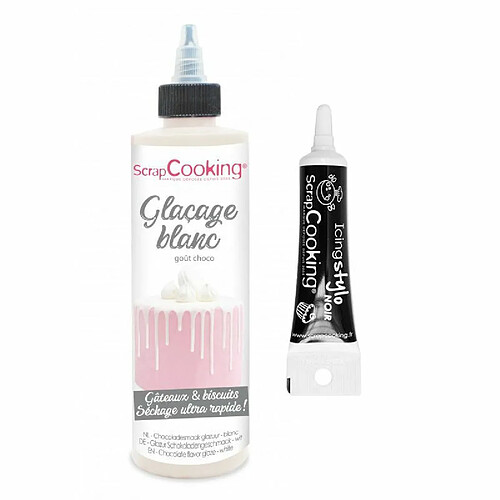 Scrapcooking Glaçage goût chocolat 130 g blanc + Stylo de glaçage noir