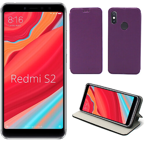 Xeptio Etui luxe Xiaomi Redmi S2 violet Slim Style Cuir avec stand smartphone 2018 - Housse coque anti choc de protection - Accessoires pochette case