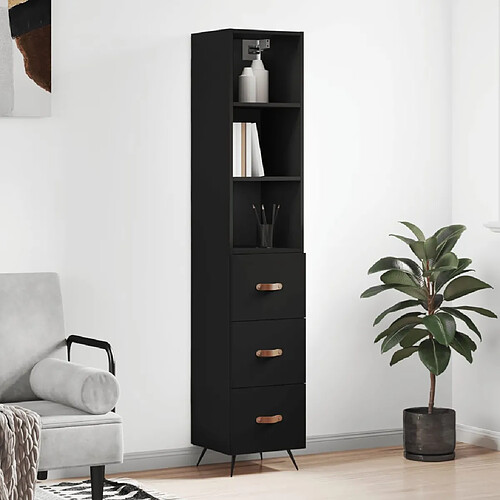 vidaXL Buffet haut Noir 34,5x34x180 cm Bois d'ingénierie