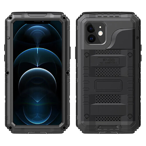 Coque en silicone + métal Antichoc Imperméable noir pour votre Apple iPhone 12