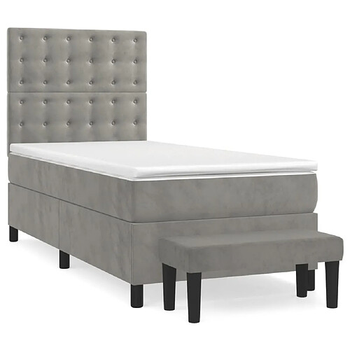 Maison Chic Lit adulte- Lit + matelas,Sommier à lattes de lit et matelas Gris clair 90x190 cm Velours -GKD91266