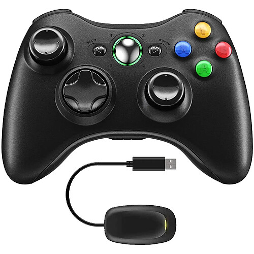 Chrono Chronus Contrôleur de jeu sans fil 2.4G avec une conception ergonomique améliorée avec double vibration pour Microsoft Xbox et Slim 360 PC Windows 7, 8, 10(noir)