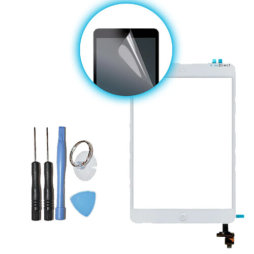 Visiodirect Vitre ecran tactile pour iPad Mini 1 / Mini 2 blanc, IC et bouton + film protecteur