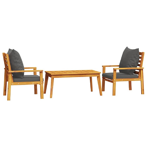 Maison Chic Ensemble de 3 Tables et chaises d'extérieur avec coussins,Salon de jardin, Ensemble Tables et chaises d'extérieur bois massif d'acacia -GKD437539