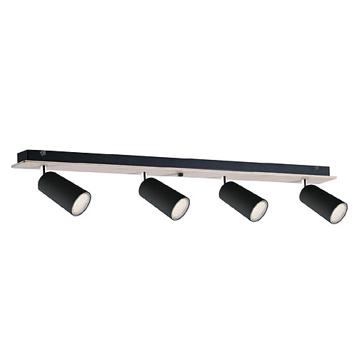 Lumière Barre de spots de plafond Eye noir, bois, 60 cm, 4x GU10