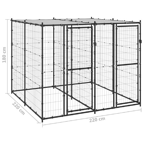 Helloshop26 Chenil extérieur cage enclos parc animaux chien extérieur acier avec toit 4,84 m² 02_0000401