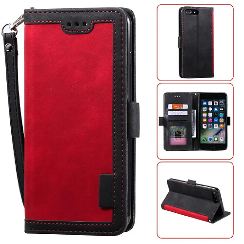 Etui en PU style d'épissage vintage avec support rouge pour votre Apple iPhone 8 Plus/7 Plus 5.5 pouces