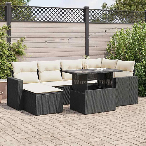 vidaXL Salon de jardin 7 pcs avec coussins noir résine tressée