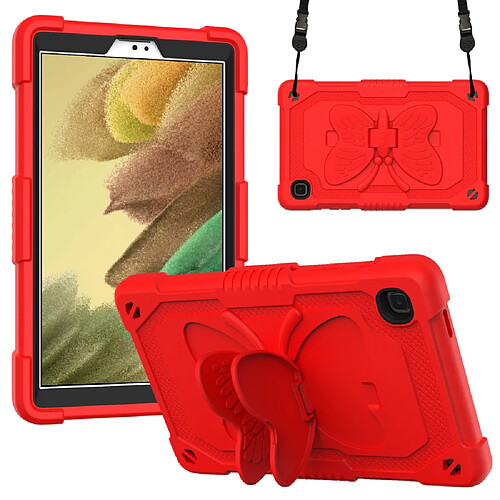 Coque en TPU + silicone avec béquille en forme de papillon et bandoulière rouge pour votre Samsung Galaxy Tab A7 Lite 8.7 pouces