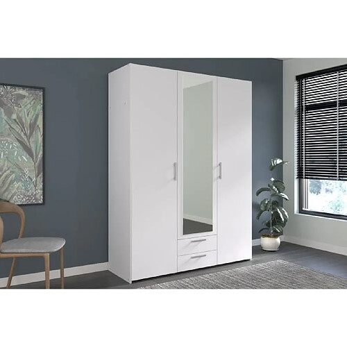 PARISOT Armoire VARIA - Décor blanc - 3 portes + 2 tiroirs + miroir - L 150 x H 200 x 51 cm