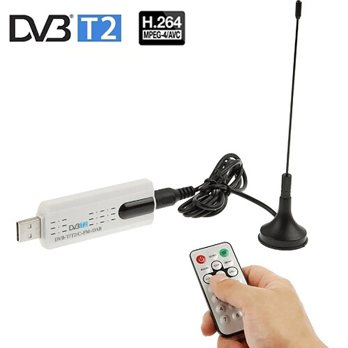 Wewoo USB 2.0 DVB-T2 Stick avec blanc télécommande et Fonction Radio FM, Prise en charge MPEG-4 H.264 AVC & Encodage MPEG 2