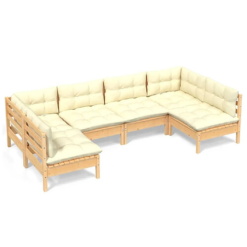 Maison Chic Salon de jardin 6 pcs + coussins - Mobilier/Meubles de jardin - Table et chaises d'extérieur crème Bois de pin massif -MN21109