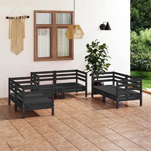 vidaXL Salon de jardin 6 pcs Noir Bois de pin massif