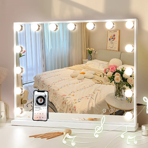 FENCHILIN Bluetooth Miroir de maquillage 58x46cm LED Sur pied Blanc