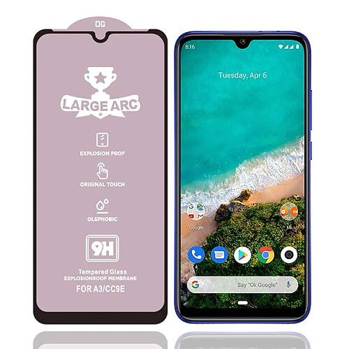 Wewoo Film de verre trempé Pour Xiaomi Mi A3 9H HD Grand Arc Haute Alumine Plein Écran