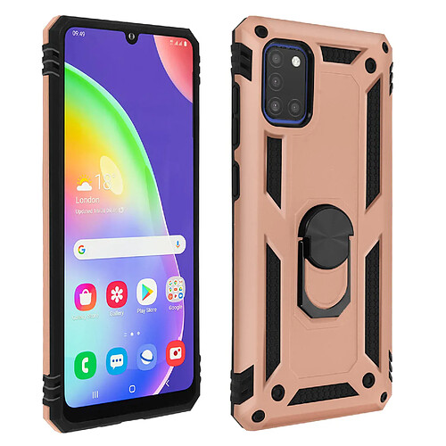 Avizar Coque Samsung Galaxy A31 Antichoc Bi-matière Bague Support Vidéo rose gold