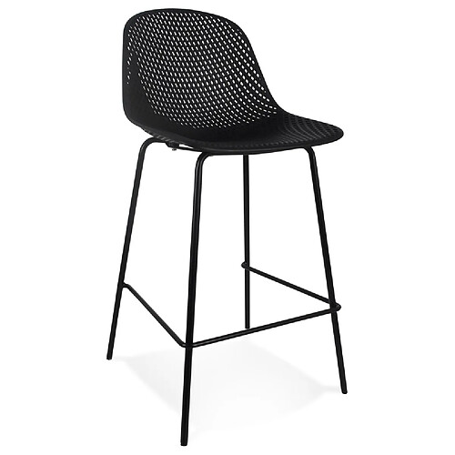 Alterego Tabouret snack mi-hauteur perforé 'LOKI MINI' noir intérieur / extérieur