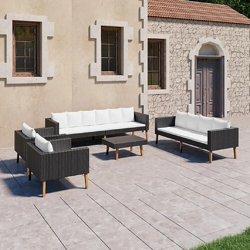 vidaXL Salon de jardin 5 pcs avec coussins résine tressée noir