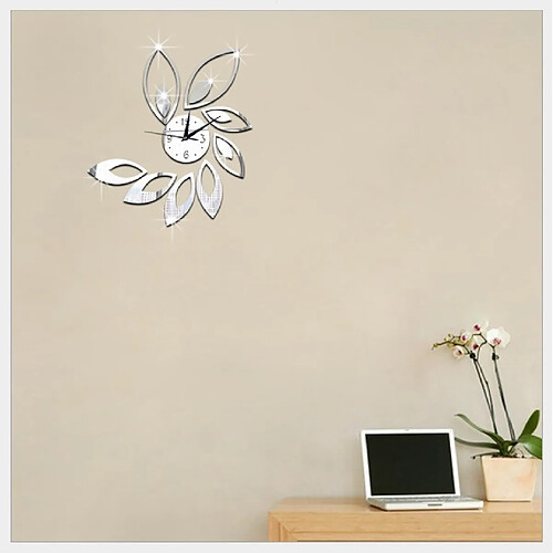 Wewoo Horloge murale Fleur Art Moderne Design DIY Amovible 3D Cristal Miroir Sticker Mural Salon Chambre Décor Ruban