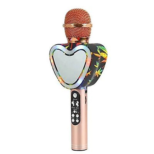 Universal Microphone karaoke Bluetooth sans fil en forme de cœur, 4 en 1 avec lumière LED pour KTV (or rose)