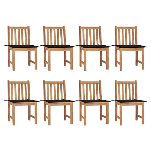 vidaXL Chaises de jardin lot de 8 avec coussins Bois de teck massif