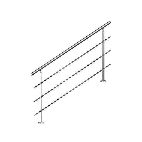 Bcelec Bc-elec - AHM1403 Main courante d'escalier 140cm, balcon, balustrade, garde-corps en inox avec 3 barres transversales, install. à plat ou inclinée