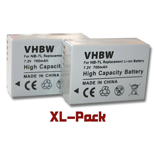 Vhbw 2 x batterie Li-Ion 700mAh (7.2V) pour appareil photo Canon Powershot G10, G11, G12, SX30 IS, etc. Remplace : NB-7L.