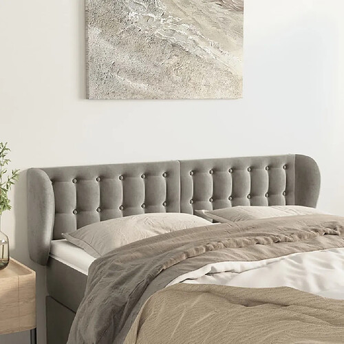 Maison Chic Tête de lit scandinave avec oreilles,meuble de chambre Gris clair 147x23x78/88 cm Velours -MN21314