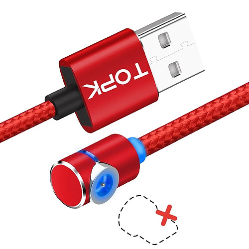 Wewoo Câble de charge magnétique USBcoudé à un angle maximum de 90 degrés2,4 A avec indicateur LEDPas de fiche Rouge