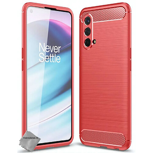 Htdmobiles Coque silicone gel carbone pour OnePlus Nord CE 5G + verre trempe - ROUGE