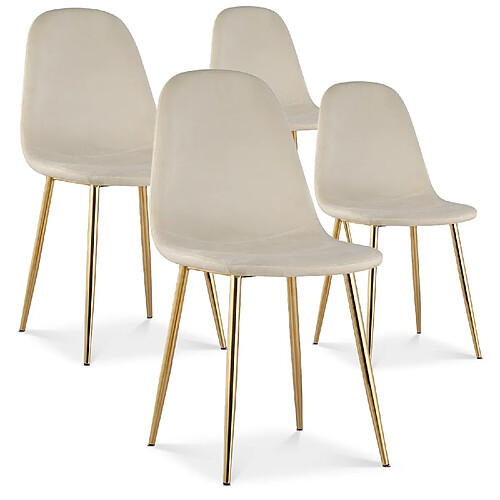 Lot de 4 chaises Bali velours beige pieds or