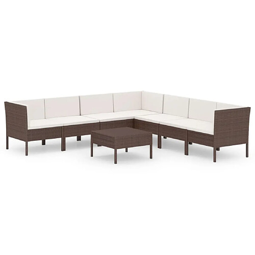 Maison Chic Salon de jardin 8 pcs + coussins - Mobilier/Meubles de jardin - Table et chaises d'extérieur Résine tressée Marron -MN79199