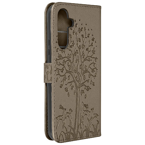 Avizar Étui Arbre et Cerf pour Samsung Galaxy A54 5G Portefeuille Tree Cover Taupe