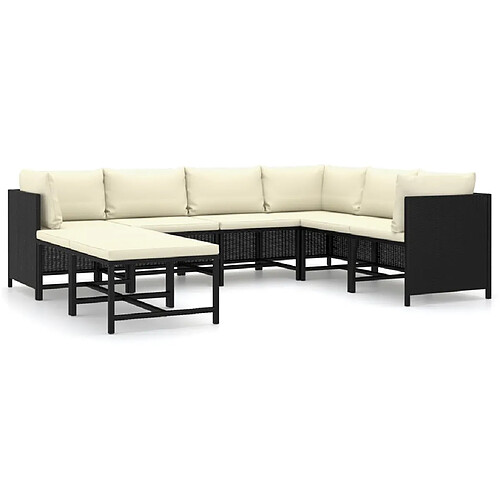 Maison Chic Salon de jardin 8 pcs + coussins - Mobilier/Meubles de jardin - Table et chaises d'extérieur Résine tressée Noir -MN59602