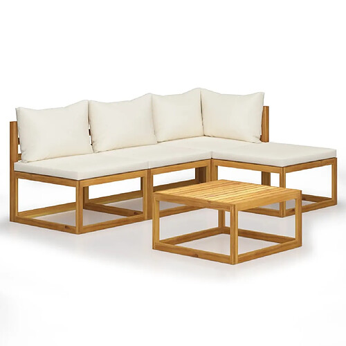 Maison Chic Salon de jardin 5 pcs - Table et chaises d'extérieur - Mobilier/Meubles de jardin Moderne avec coussin Crème Bois d'acacia solide -MN48038