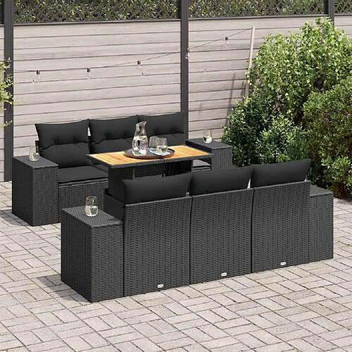 vidaXL Salon de jardin 7 pcs avec coussins noir résine tressée