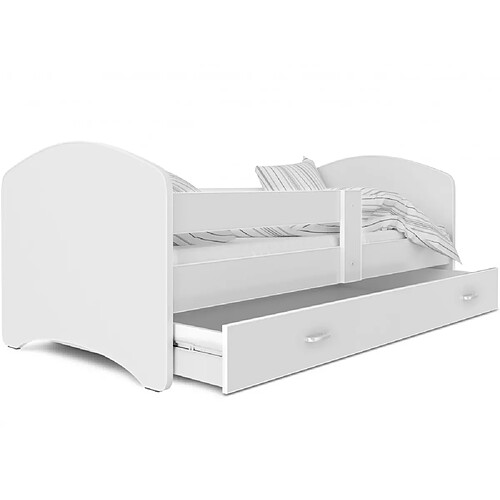 Kids Literie Lit Enfant Happy 80x160 Blanc Livré avec sommiers, tiroir et matelas en mousse de 7cm