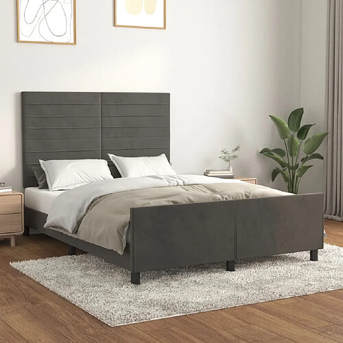 Maison Chic Lit adulte - Cadre Structure de lit avec tête de lit Contemporain Gris foncé 140x200 cm Velours -MN26747