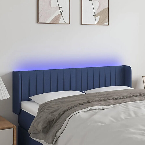 Maison Chic Tête de lit scandinave à LED,meuble de chambre Bleu 147x16x78/88 cm Tissu -MN15475